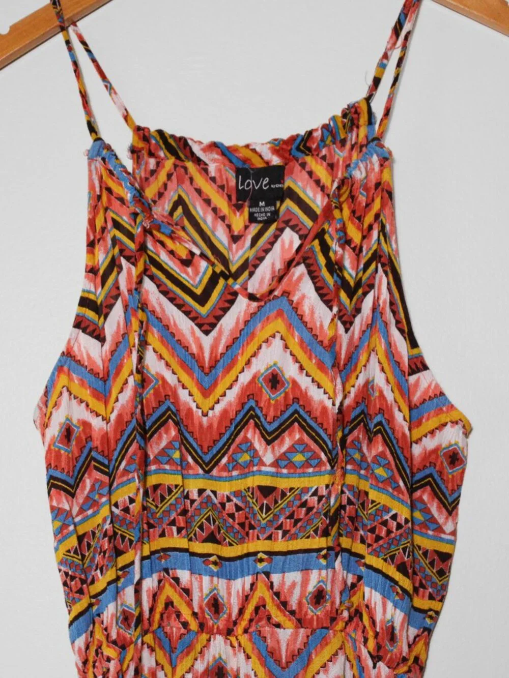 Love by Chesley Aztec Print Jumpsuit Crinkle Rayon Lightweight Beach Coral Sz M